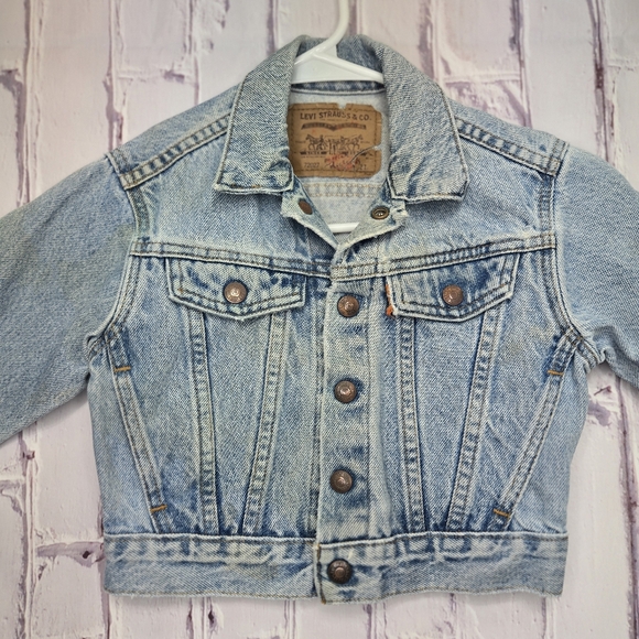 Vintage Little Levi's Denim Jean Jacket Child Sz 2T Distressed Blue Orange Tab‎